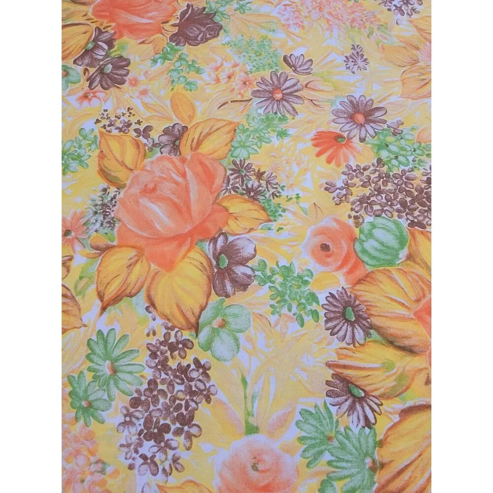 Vintage Dan River No-Iron Muslin Full Size Flat Sheet 81x96 Floral Print 50% Cot